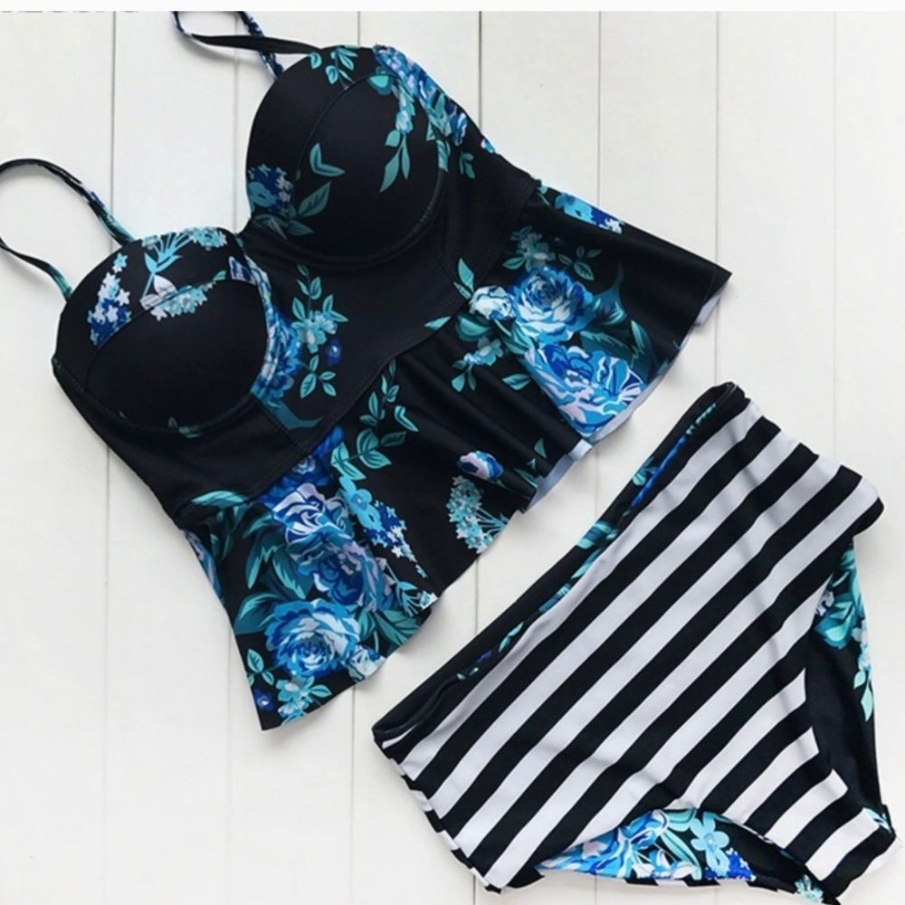 NWT Misty Pearl | Reversible |  Florals and Stripes | Bikini Swimsuit